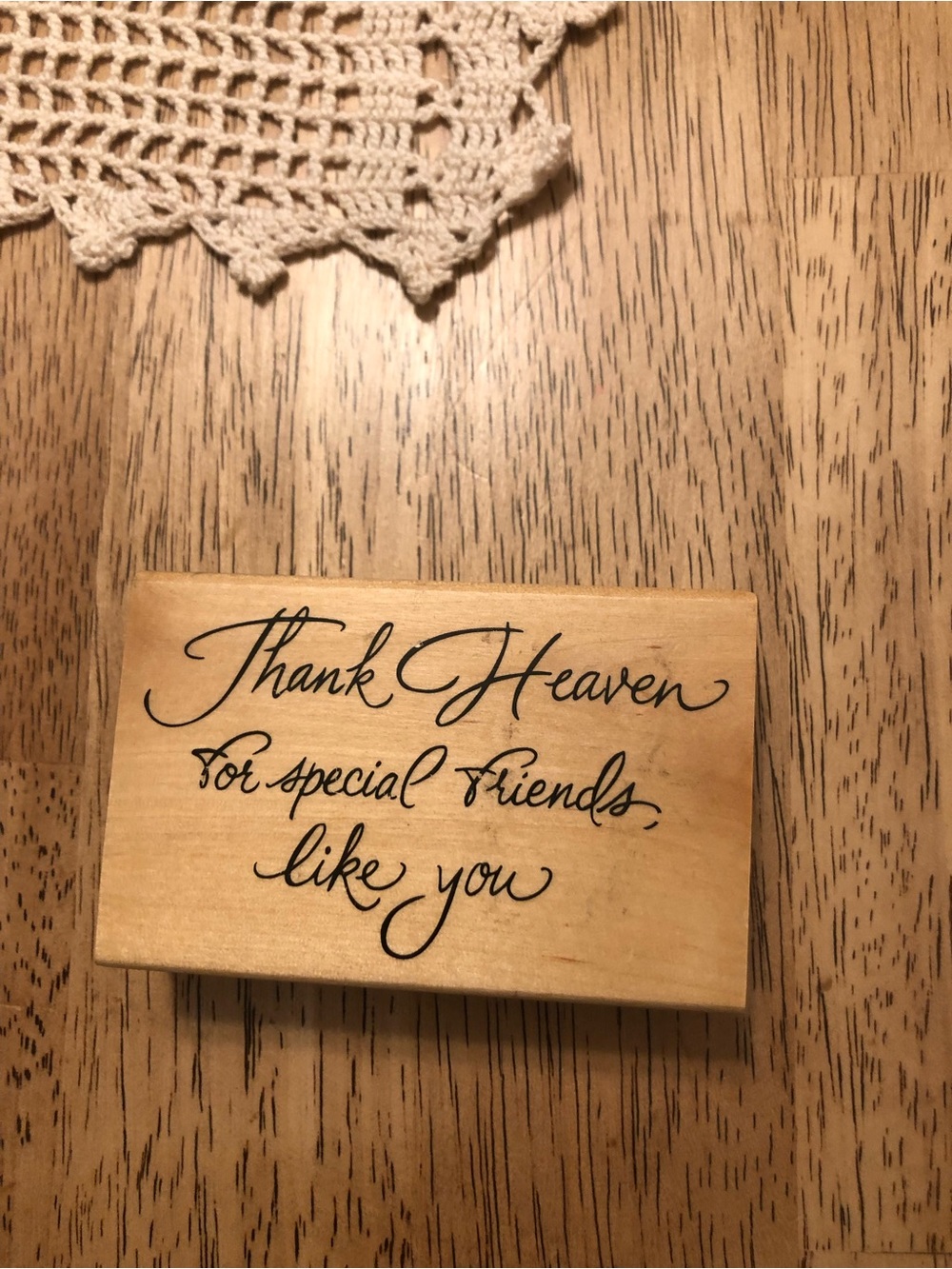 Stampendous Thank Heaven Wooden Sentiment Block Stamp - Natural Wood Tone